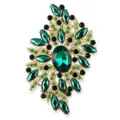 Elegante große grüne Kristall Brosche für Damen, vintage Strass Gold Legierung Schmuck. - Blumen-Blatt-Bouquet-Stil (XZ4006B) / Grün