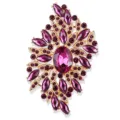 Große vintage lila strass brosche, goldfarbene legierung kristall blumen nadel damen. - Blumen-Blatt-Bouquet-Stil (XZ4006C) / Lila