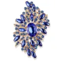 Exquisite große blaue Strass Kristall Brosche Nadel für Damen, elegante Modeschmuck Accessoires. - Blumen-Blatt-Bouquet-Stil (XZ4006D) / Blau