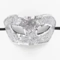 Silberne Pailletten Masken Detail, glitzernde Party Augenmaske fuer Karneval und Kostuemfeste. - Spitze Paillette Weiß