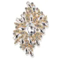 Elegante goldfarbene große Kristall Strass Brosche Pin für Damen glänzender Modeschmuck - Gold Weiß