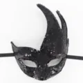 Schwarze Pailletten Maske mit Flammen Design für Halloween Party Karneval und Feier. - Spitze Paillette Schwarz