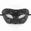 Schwarze Pailletten Maskenball Maske Detail, glänzende Party Augenmaske mit Halteband. - Spitze Paillette Schwarz