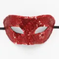 Rote Pailletten Maskenball Augenmaske Detail, glitzerndes Party Kostüm Zubehör mit Gurt. - Spitze Paillette Rot