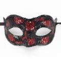 Maschera di carnevale con paillettes nere e rosse per feste di Halloween e balli in maschera. - Stile a Griglia Quadrata / Nero rosso