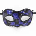 Maschera di carnevale nera e blu con paillettes per feste halloween party ed eventi. - Stile a Griglia Quadrata / Blu nero