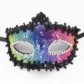 Bunte Pailletten Maske mit schwarzer Spitze und Strass für Karneval und Party. - Regenbogen Paillette 2