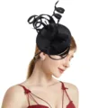 Elegant black fascinator hat with feathers and loops for women, perfect for parties and weddings. - Black