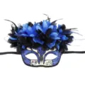 Máscara de mascarada azul negra pluma flor carnaval fiesta halloween disfraz accesorio - Azul y Blanco