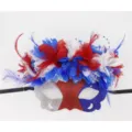 Hermosa mascarilla festiva de pluma rojo blanco azul para fiestas y carnaval eventos divertidos. - Estilo 1