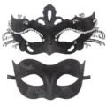 Set de máscaras de mascarada negras con pedrería y purpurina para fiesta de Halloween. - Set de Circonita Negra