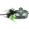 Máscara de mascarada de Halloween pluma flor fiesta antifaz carnaval accesorio de disfraz - Negro Verde