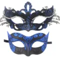 Mascaras de baile con purpurina azul y estrass para fiestas de Halloween y carnavales. - Azul Set