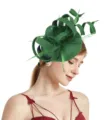 Green Sinamay Fascinator Hat Feather Hair Clip Tea Party Wedding Bridal Headwear for Women - Green