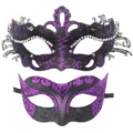 Conjunto de máscaras de carnaval con purpurina morada, sexy encaje pedrería para mujeres. - Juego de Joyas Púrpura