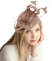 Bruine fascinator hoed voor vrouwen, elegante mesh haaraccessoire met veren voor feest en bruiloft. - Champagne