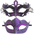 Halloween Mascarada Fiesta Máscaras Conjunto Púrpura Negro Diamante Brillante Ojo Mascara - Estilo Reina Calado con Strass (Con Purpurina) / Púrpura