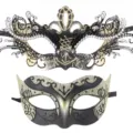 Exquisito juego de máscaras de antifaz negro y dorado para parejas, ideal para Halloween. - Conjunto Dorado