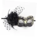Elegant black and gold masquerade mask with floral accent and polka dot mesh veil. - Polka Dot Mesh + Flower Arc Beauty Style (20250303mj005) / Gold