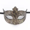 Masque de bal masqué romain vintage pour Halloween, design texture tissée noir et or. - Couronne en or antique à grands carreaux