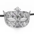 Masque de mascarade en cuir argenté vintage, loup vénitien pour fête d'Halloween et carnaval. - Couronne en argent antique à grands carreaux