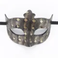 Masque romain rétro bal masqué fête Halloween carnaval masque en cuir avec motifs diamants dorés. - Couronne à petits carreaux en or antique