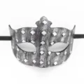 Masque de mascarade en cuir rétro losange argenté fête d'Halloween carnaval accessoire - Couronne à petits carreaux en argent antique