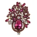 Exquisite crystal rhinestone flower basket brooch detail, vintage gold-tone metal alloy. - Purple Style (XZ4472C)