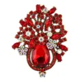 Detailed view of elegant red crystal flower basket brooch pin for women clothing accessory - Bright Red Style (XZ4472E)