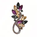 Exquisite multi-color rhinestone brooch featuring elegant leaf design and sparkling crystals. - Tulip Leaf Style (MM-BR-3536) / Multicolor