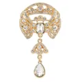 Elegante goldfarbene Strass-Brosche mit Kristallanhänger, Vintage-Hohldesign für Damen - Gold Weiß Stil (A010)