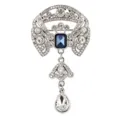 Elegante silberne Vintage Strass Brosche mit blauem Schmuckstein filigranes Damen Accessoire - Blauer Stil (A010)