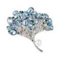 Exquisite ginkgo leaf brooch detail featuring sparkling light blue crystals and pearl accent. - Blue (XZ4930A)