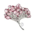 Ginkgo leaf brooch detail, elegant pink crystal rhinestone and pearl fashion pin for women. - Pink (XZ4930B)