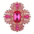 Luxury vintage pink rhinestone crystal brooch ornate baroque fashion jewelry pin beautiful - Gold Base (XZ4007C) / Pink