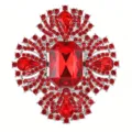 Detailed view of luxury red crystal rhinestone cross brooch, elegant vintage style jewelry. - Silver Base (XZ4007E)