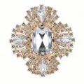Detailed shot of luxurious gold-tone rhinestone crystal vintage brooch ornate jewelry accessory. - Gold Base (XZ4007F)