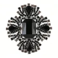 Luxury vintage black crystal rhinestone brooch elegant silver tone large corsage accessory - Silver Base (XZ4007G)