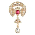 Antike goldfarbene Kristall Brosche mit rotem Strass und hängendem Tropfenanhänger. - Gold Rosenrot Stil (A010)