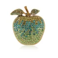 Exquisite gradient rhinestone apple brooch, elegant crystal fruit pin for fashion coats and accessories. - Green Gradient