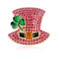 Glitzernde Strass Kleeblatt Zylinder Brosche Rosa Kristall Emaillierte Nadel Damen - Fuchsia