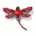 Vintage silver tone red rhinestone crystal dragonfly brooch pin fashion apparel jewelry - Red