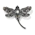 Elegant rhinestone dragonfly brooch in retro silver finish, stylish clothing accessory. - Gray
