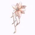 Elegant rose gold flower brooch pin with pink cat eye stone and sparkling crystals for women - Rose Gold