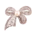 Spilla Fiocco Perla Strass Argento Moda Elegante Lega Di Metallo Cristallo Donna Gioiello - Fiocco argento