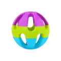 Colorful TPR hollow chew rattle toy ball, purple green and blue variant, soft flexible grip. - Tri-Color Jingle Ball