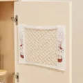 Velcro mesh storage bag, beige wall-mounted organizer pouch, large size storage. - L