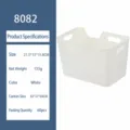 White plastic storage basket with handles, compact organizer for kitchen and home use. - Wide Style / White