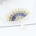 Exquisita broche de abanico estilo chino con perlas diamantes de imitación y esmalte elegante. - Broche de Abanico Azul (xz4469A) / Azul