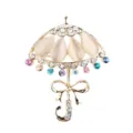 Elegant umbrella shaped brooch featuring cat eye stones and colorful rhinestones main view. - Umbrella Style A (xz4442A)